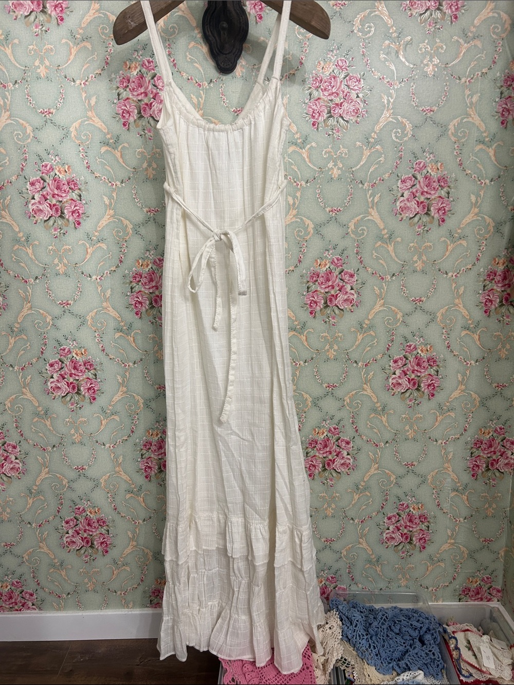 $128🌺🌸NWT🌸🌺 VINTAGE 100% cotton spaghetti strap dress fully lined SIZE Med-Large - Picture 3 of 10